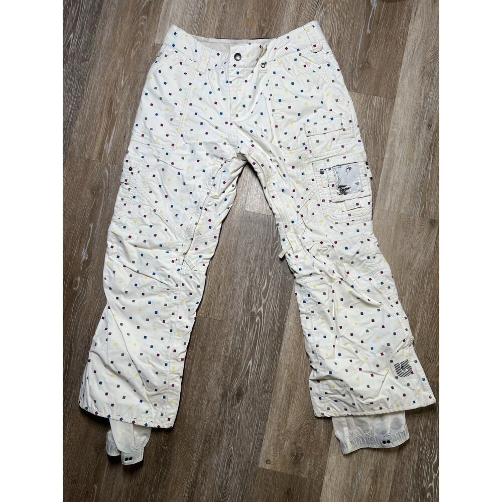 Burton Snow Pants Dry Ride Size Small Polka Square White